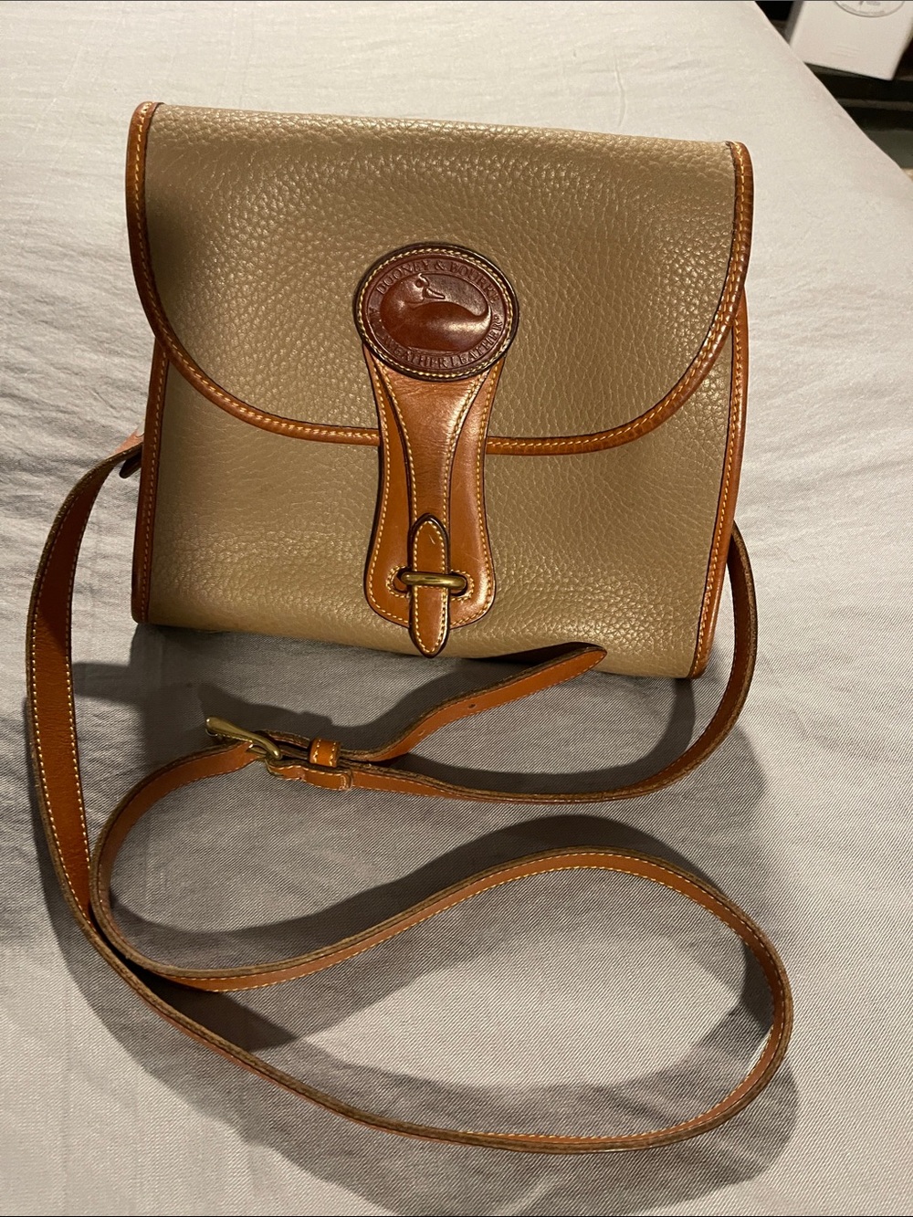 Dooney & Bourke Beige Pebble Leather Crossbody with Tan Trim